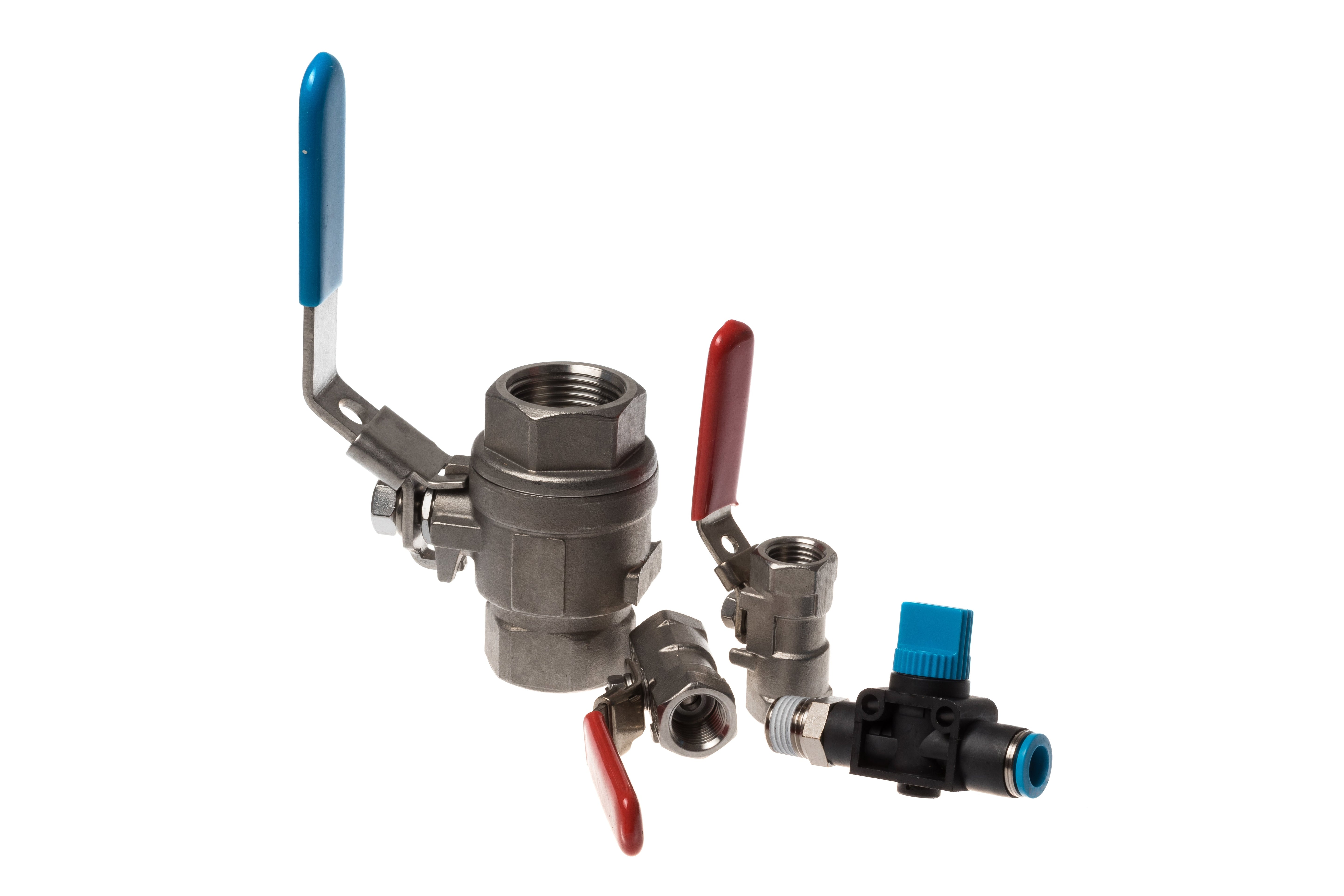 Various types of 3/4 ball valves with metal and plastic handles