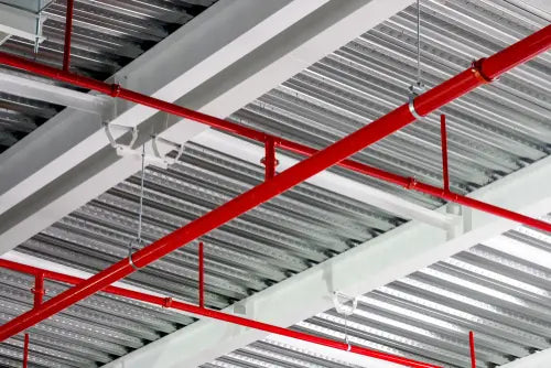 pipe installation support with hangers under roof