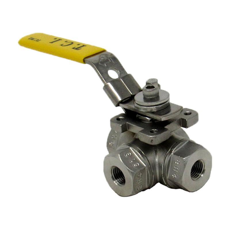 TCI 3-Way L Ball Valve Threaded Stainless Steel