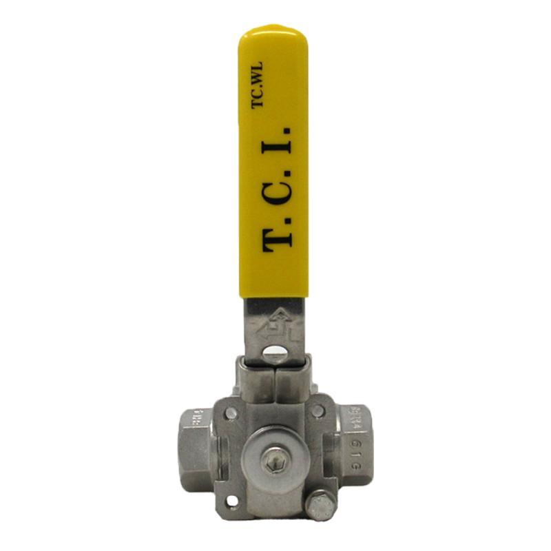 1/2" 3-Way Ball Valve 1000# 316 L-Port Threaded Ends TCI TC-WL