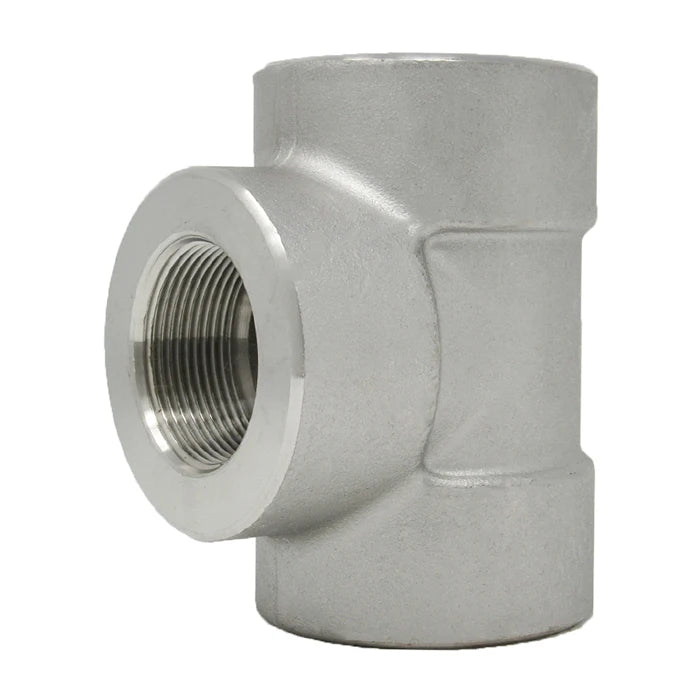 Stainless Steel Threaded Reducing Tee 3000# 304L - Side View