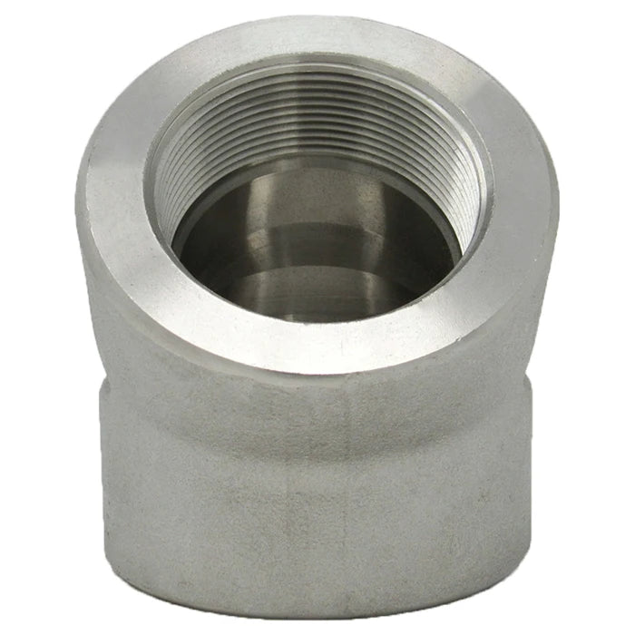 Stainless Steel Threaded 45 Elbow 3000# 304L - Front View
