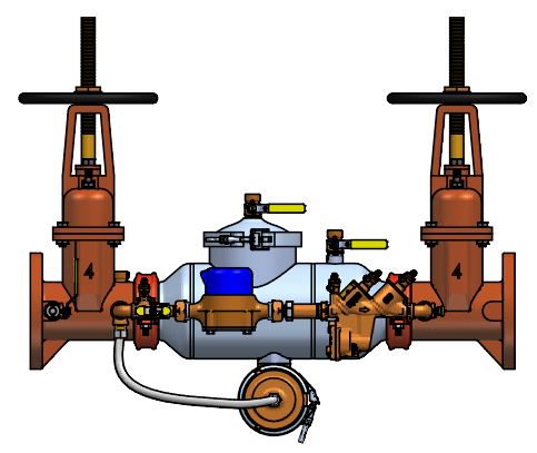 4" Backflow Preventer, APOLLO 4ALF70AE3 Reduced Pressure Detector Assembly, Lead-Free , Stainless Steel Body with OS&Y Flanged Gate Valves