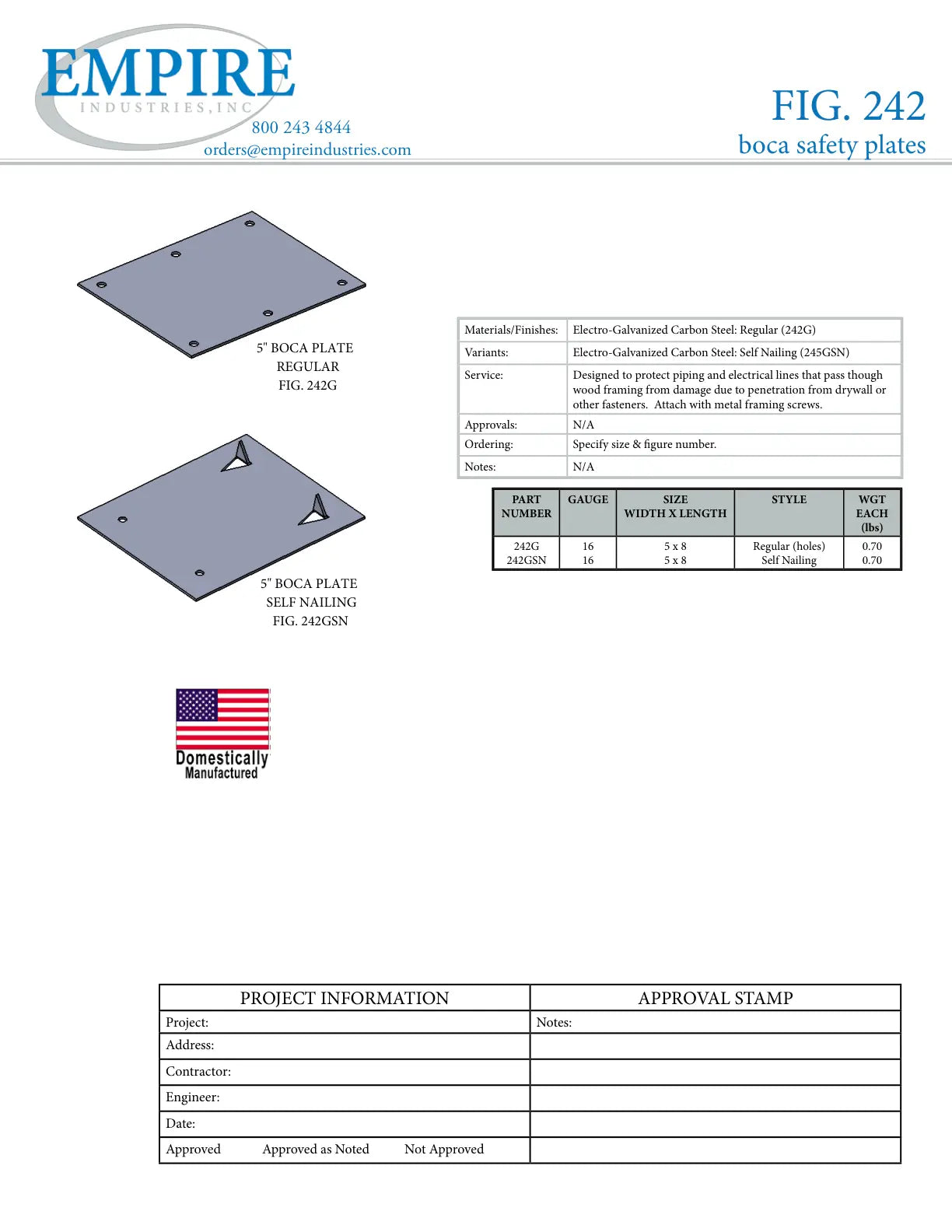 Self Nailing Boca Safety Plate, 5 in W, Carbon Steel, Electro-Galvanized - Specification Sheet
