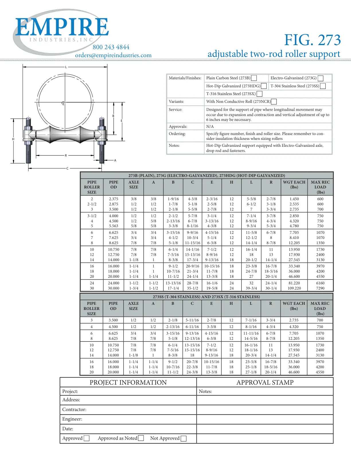 Adjustable Two Rod Roller Support, 30 in Pipe, 7290 lb, Carbon Steel, Plain - Specification Sheet