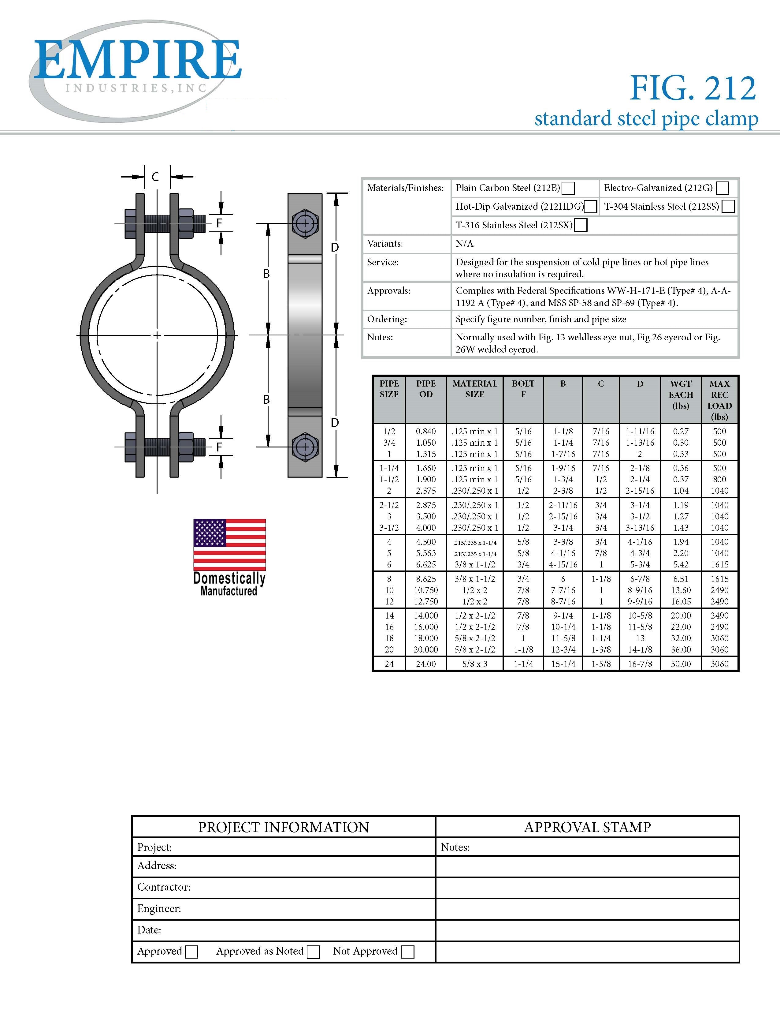 Empire Hanger 212SX Pipe Clamp