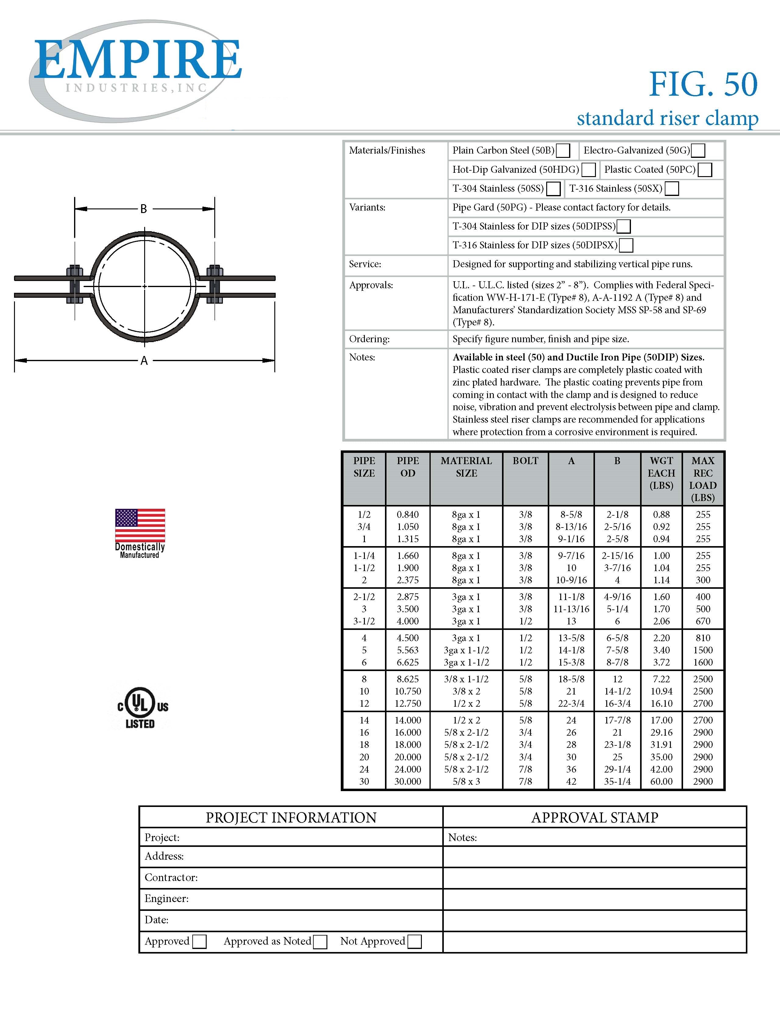 8" AIS-Compliant Riser Clamp 316 Stainless Steel #AIS50SX0800
