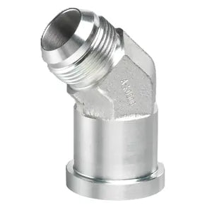 Split Flange Adapter, Stainless Steel, 45-Degree, 2" Male JIC Side 1, 2" C62 Flange Side 2 - 640-32-32-SS