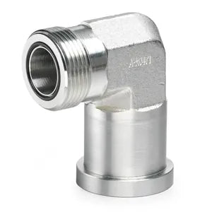 Split Flange Adapter, Carbon Steel, 90-Degree, 1-1/4" Male ORFS Side 1, 1-1/2" C62 Flange Side 2 - 694-24-20