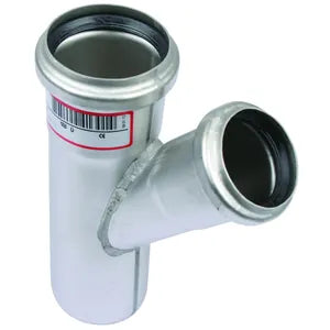 Blucher® 838.040.050 S W-45-316, W2X1.5-45-316 Wye With EPDM Sealing Ring, 2 x 1-1/2 in Nominal, Push-Fit Socket End Style, 316/316L Stainless Steel, Import