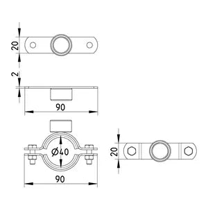 Blucher® 895.012.040 GS PH Series, PH2-1.5-BSP 2-Piece Pipe Hanger With EPDM Rubber, 1/2 in Pipe/Tube, Stainless Steel, Pickling/Passivation, Import