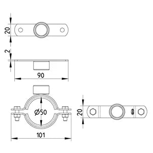 Blucher® 895.012.050 GS PH Series, PH2-2 2-Piece Pipe Hanger With EPDM Rubber, 1/2 in Pipe/Tube, Stainless Steel, Pickling/Passivation, Import