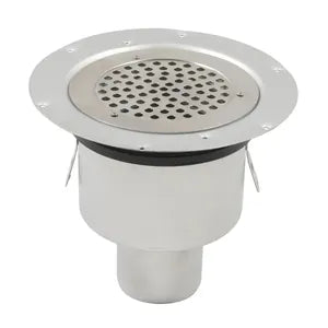 6"(154) Adj. SS Drain - Round Top Lavatory/Shower Drain with Vienna Grating - Bottom Outlet - 3"(75) Pipe - BSR-803
