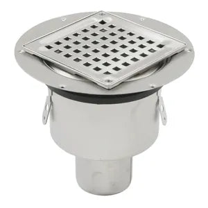 6"(140) x 6"(140) Adj. SS Drain - Square Top Lavatory/Shower Drain with Vienna Grating - Bottom Outlet - 3"(75) Pipe - BSS-303