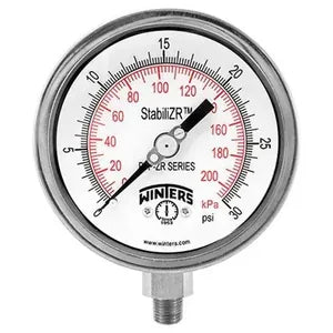 1/4" NPT Bottom, 2.5" Dial, 30" Hg VAC to 300 psi/kPa, Premium SS StabiliZR Gauge, Dual Scale