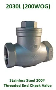 Swing Check Valve, 316 Stainless Steel Threaded FNPT Connections 200#