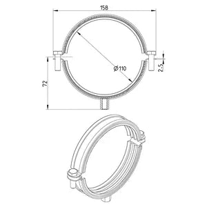 Blucher® 895.403.110S PHA Pipe Hanger With EPDM Rubber, Stainless Steel, Import