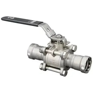 MegaPress® 86415 Model 5975.8 3-Piece Ball Valve, 1-1/4 in Nominal, Press End Style, 316 stainless steel Body, Full Port, FKM/PTFE Softgoods, Import