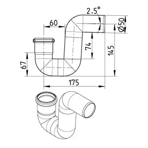 Blucher® PT-2 P-Trap, 50 mm Outlet, Stainless Steel