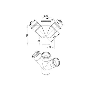 Blucher® DW4x2-45-316 Double Pipe Branch, Fitting/Connector: Wye, 75 mm Outlet Nominal, Stainless Steel