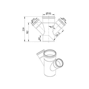 Blucher® DW4x3-45-316 Double Pipe Branch, Fitting/Connector: Wye, 110 in Nominal, Stainless Steel