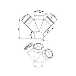Blucher® DW6x6-45-316 Double Pipe Branch, Fitting/Connector: Wye, 160 mm Nominal, Stainless Steel
