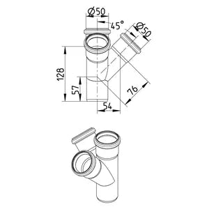 Blucher® OW2x2-45-316 Double Pipe Branch, Fitting/Connector: Wye, 50 mm Outlet Nominal, Stainless Steel