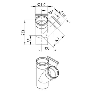 Blucher® OW4x4-45-316 Double Pipe Branch, Fitting/Connector: Wye, 110 in Nominal, Stainless Steel