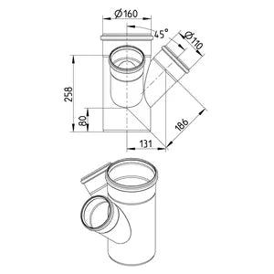 Blucher® OW6x4-45-316 Double Pipe Branch, Fitting/Connector: Wye, 160 mm Nominal, Stainless Steel