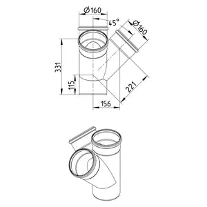 Blucher® OW6x6-45-316 Double Pipe Branch, Fitting/Connector: Wye, 160 mm Nominal, Stainless Steel