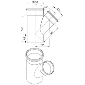 Blucher® W10x8-45-316 Pipe Oblique Branch, Fitting/Connector: Wye, 250 mm Nominal, Stainless Steel