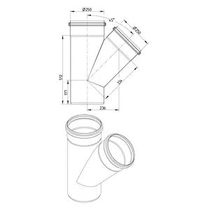 Blucher® W10x10-45-316 Pipe Oblique Branch, Fitting/Connector: Wye, 250 mm Nominal, Stainless Steel