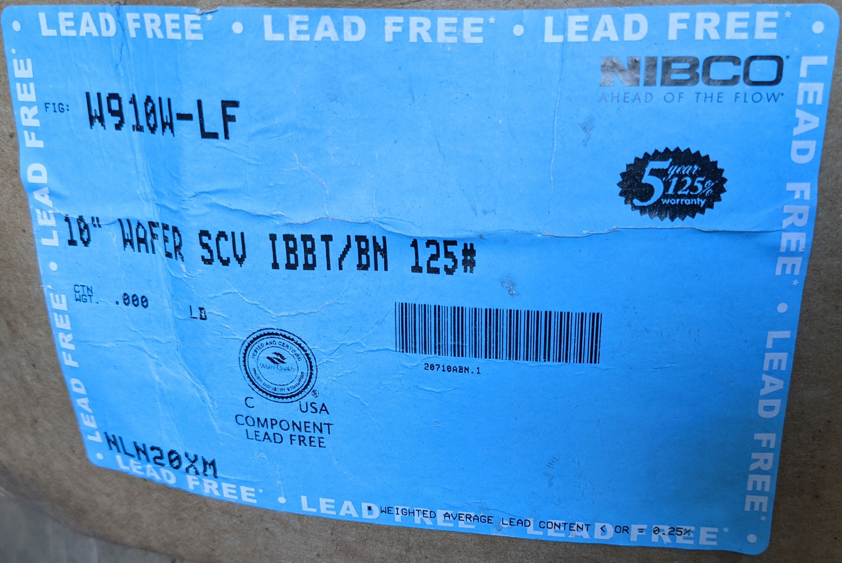 10" Sliding Disc Check Valve 125 Nibco W-910-W-LF NLN20XM