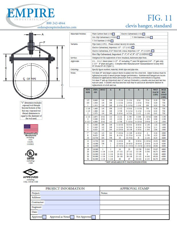 2-1/2" AIS-Compliant Standard Clevis Hanger 316 Stainless Steel #AIS11SX0250