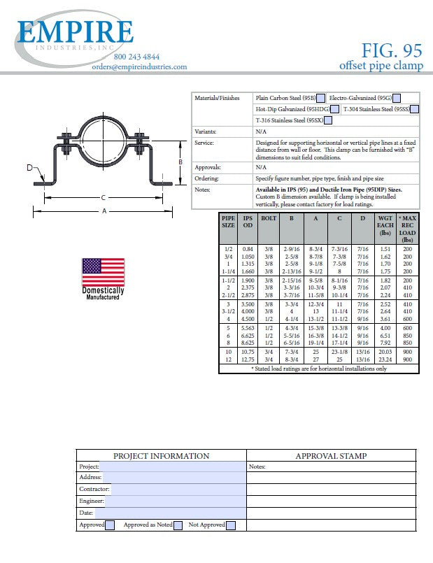 1" AIS-Compliant Standard Offset Pipe Clamp 316 Stainless Steel #AIS95SX0100