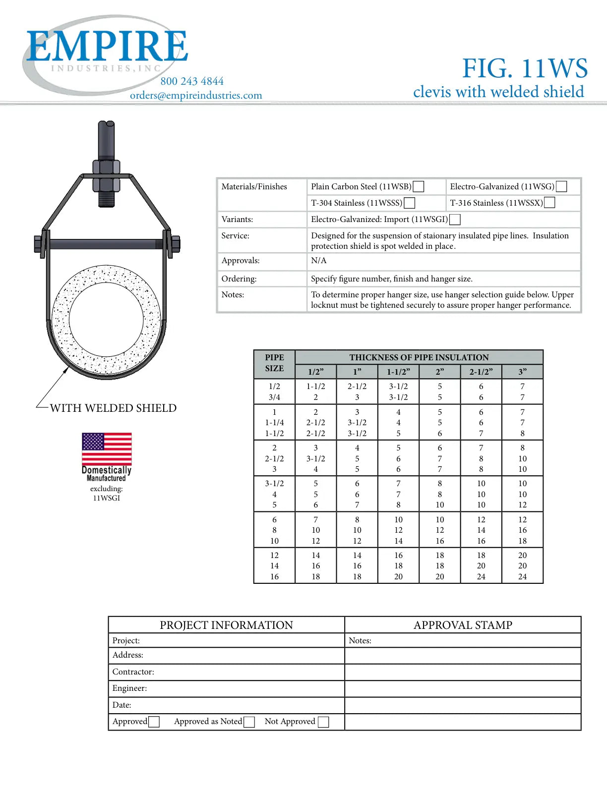 Clevis Hanger With #7 Welded Shield, 5 in Pipe, Carbon Steel, Plain - Specification Sheet