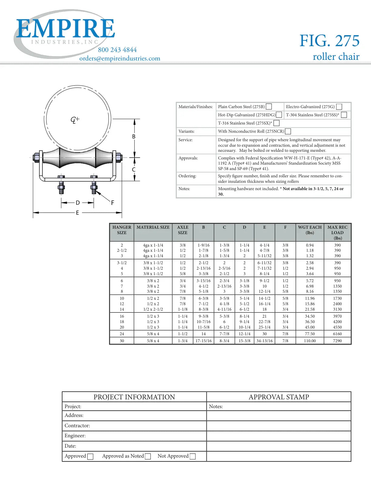 Roller Chair, 3 in Pipe, 390 lb, Carbon Steel, Plain - Specification Sheet