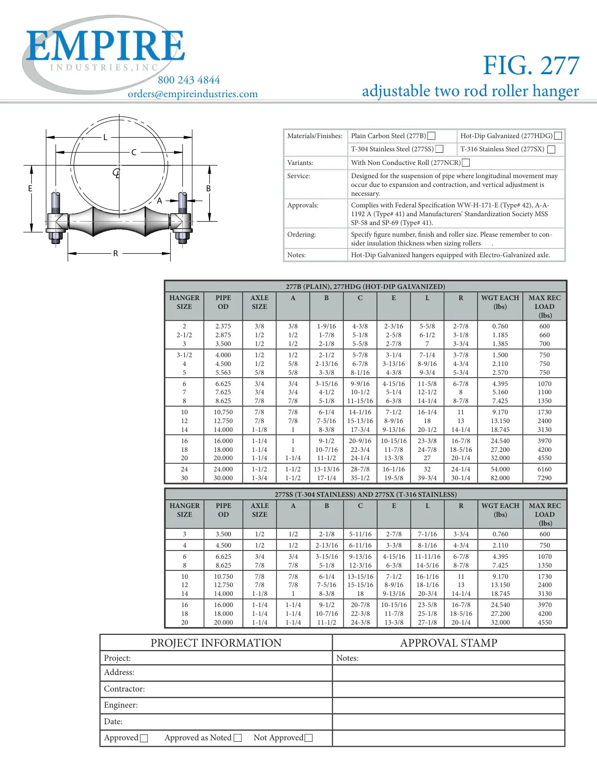 Adjustable Two Rod Roller Hanger, 4 in Pipe, 750 lb, Carbon Steel, Galvanized - Specification Sheet