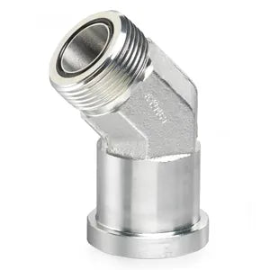 Split Flange Adapter, Stainless Steel, 45-Degree, 3/4" Male ORFS Side 1, 3/4" C61 Flange Side 2 - 344-12-12-SS