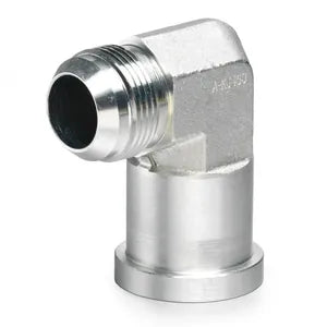 Split Flange Adapter, Carbon Steel, 90-Degree, 1-1/4" Male JIC Side 1, 1-1/4" C61 Flange Side 2 - 390-20-20