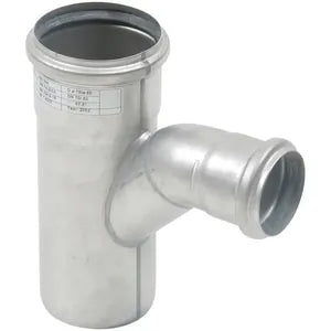 Blucher® 839.050.075 AS, WB-3X2-90-316 Type 839 Long Bend 89 deg Swept Branch, 75 x 50 mm Nominal, Push-Fit End Style, 316/316L Stainless Steel
