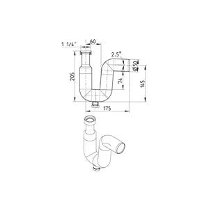 Blucher® PTC-2x1-1/4-316 P-Trap, 1-1/4 in Inlet x 50 mm Outlet, Stainless Steel