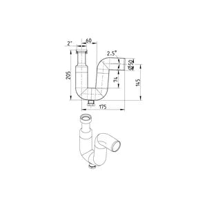 Blucher® PTC-2x2-316 P-Trap, 2 in Inlet x 50 mm Outlet, Stainless Steel