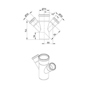 Blucher® DW3x2-45-316 Double Pipe Branch, Fitting/Connector: Wye, 75 mm Outlet Nominal, Stainless Steel