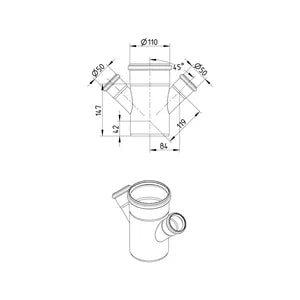 Blucher® DW3x3-45-316 Double Pipe Branch, Fitting/Connector: Wye, 110 in Nominal, Stainless Steel