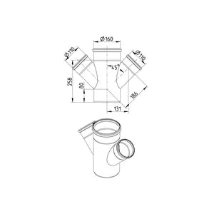 Blucher® DW6x4-45-316 Double Pipe Branch, Fitting/Connector: Wye, 160 mm Nominal, Stainless Steel