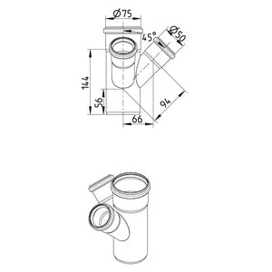 Blucher® OW3x2-45-316 Double Pipe Branch, Fitting/Connector: Wye, 75 mm Outlet Nominal, Stainless Steel
