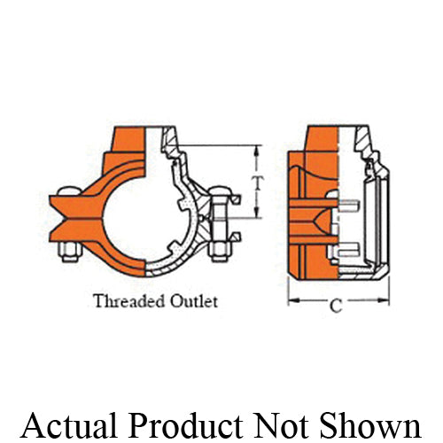 SHURJOINT® SJC762MPE Model C7 Outlet Coupling, 6 x 2 in Nominal, MNPT End Style, Ductile Iron, Painted, Import